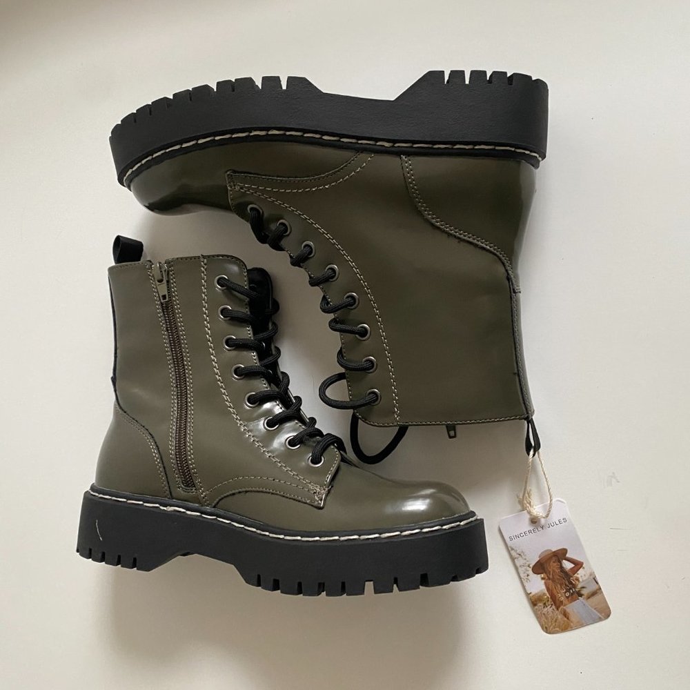 Sincerely Jules Harley Vegan Leather Olive Green Combat Boots Size 6.5 P3HA260P - Picture 6 of 11